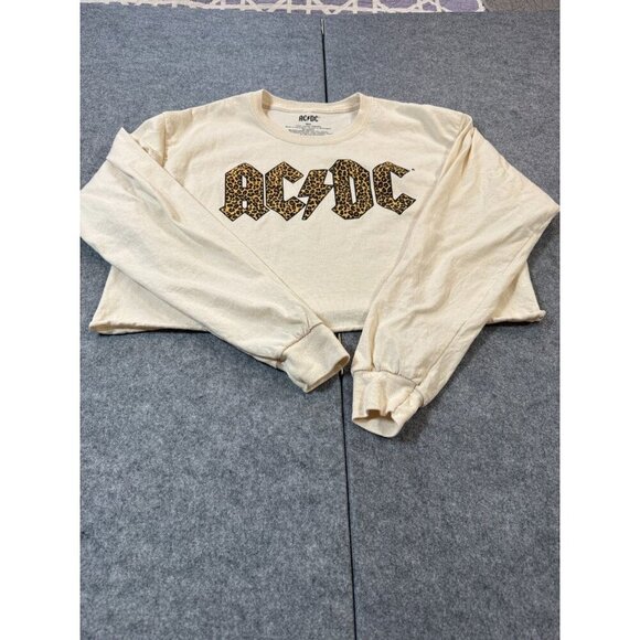 AC/DC Crop Top Womens M/L Rock Band Leppard Logo Long Sleeve Crew Neck Pullover - Picture 1 of 4
